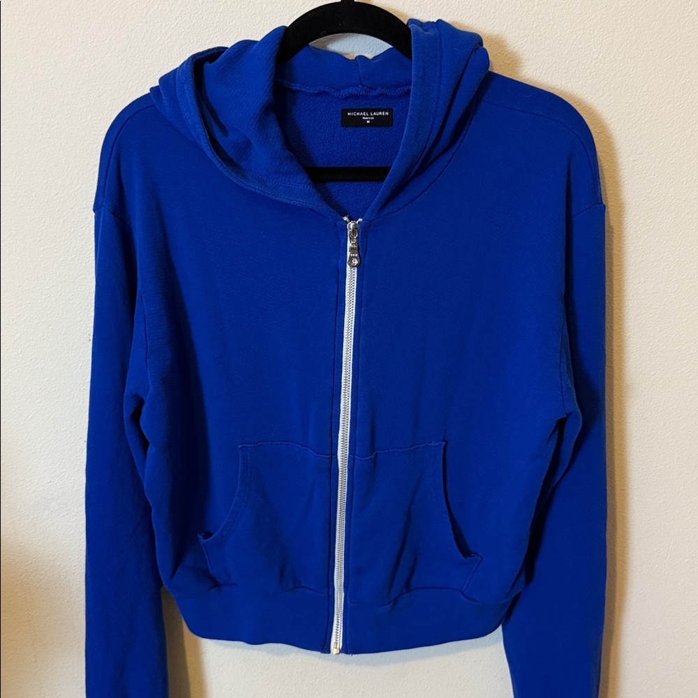 Michael Lauren Royal Blue Crop Zip Hoodie